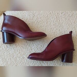 Celine Barrel Heel Booties. Burgundy. Size 38.